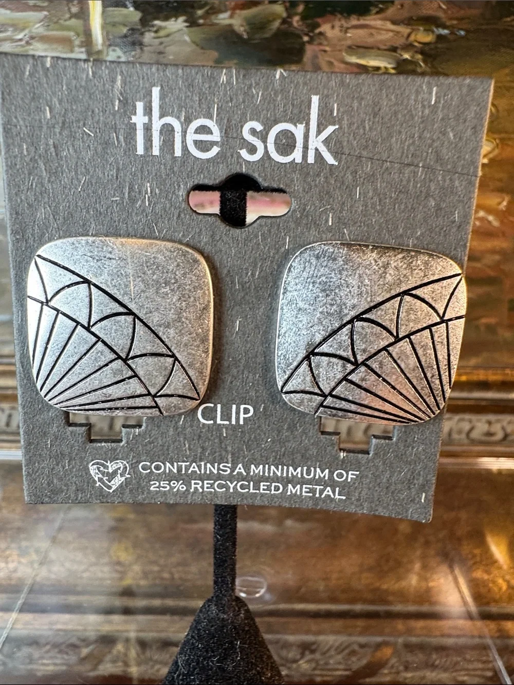 0462-The Sak Silver-Tone Fan Etch‎ Clip-On Earrings